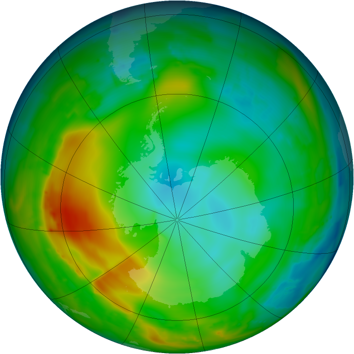 Antarctic ozone map for 25 June 2010